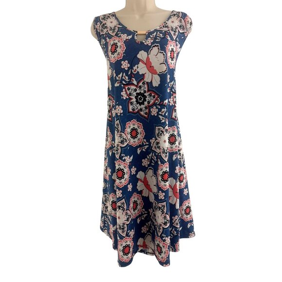 Blue Coral Floral Print Keyhole Neckline Swing Dress Size 2X 18 20 Plus Summer - Picture 1 of 8